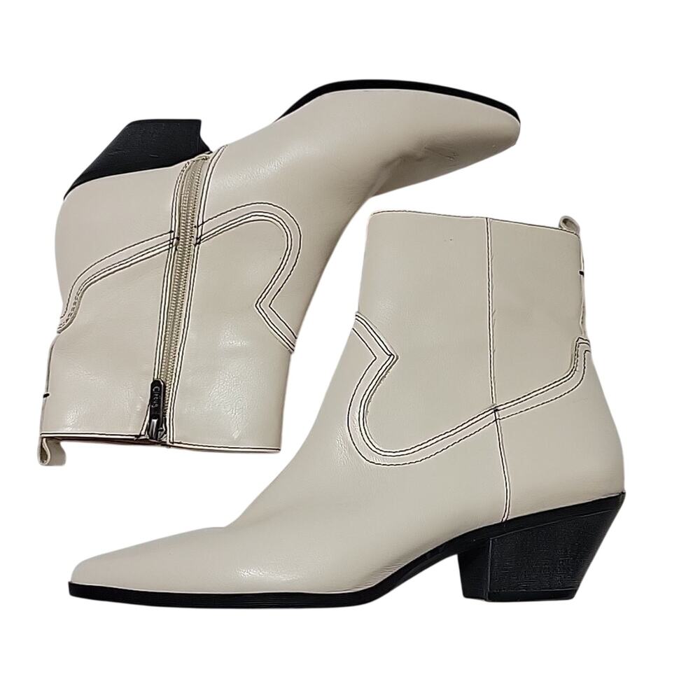 Circus Sam Edelman Boots Womens 8M Ankle Booties Cream Zip Up Block Heel Western